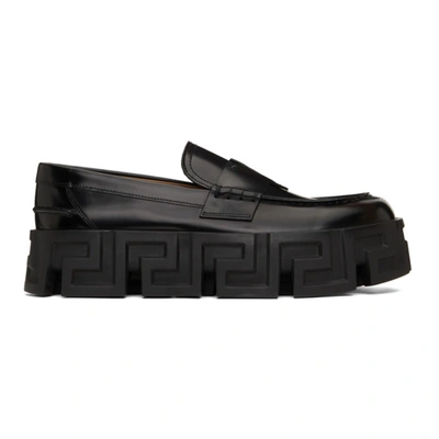 Versace Men's Leather Loafers Moccasins   Greca Labyrinth In 1b000 Black