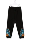 Marcelo Burlon County Of Milan Black Trousers With Multicolor Print In Black