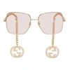 GUCCI GOLD & PINK SQUARE CHAIN SUNGLASSES