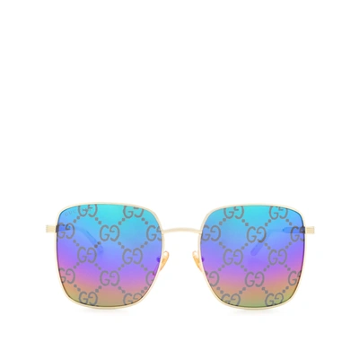 Gucci Gg0802s Gold Female Sunglasses - Atterley In Blue