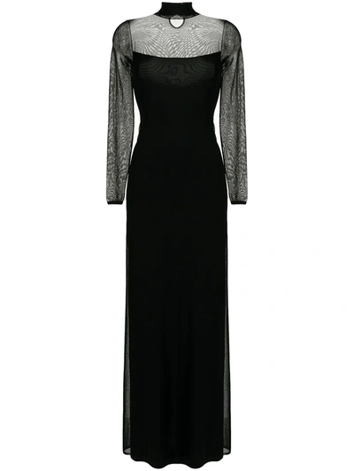 Polo Ralph Lauren Sheer Panels Flared Dress In Black