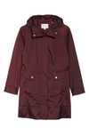 Cole Haan Signature Back Bow Packable Hooded Raincoat In Eggplant