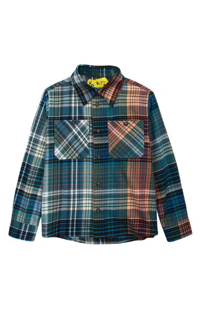 Off-white Kids' Arrow Ombré Plaid Flannel Shirt In Multicolor Blue