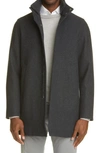 Herno Rib Collar Wool Blend Car Coat In Charcoal