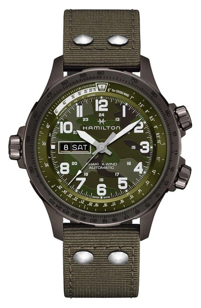 Hamilton Khaki Aviation X-wind Auto Chronograph Textile Strap Watch, 45mm In Green