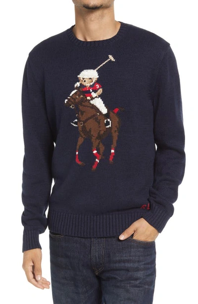 Polo Ralph Lauren Polo Bear Cotton Blend Regular Fit Crewneck Sweater In Navy