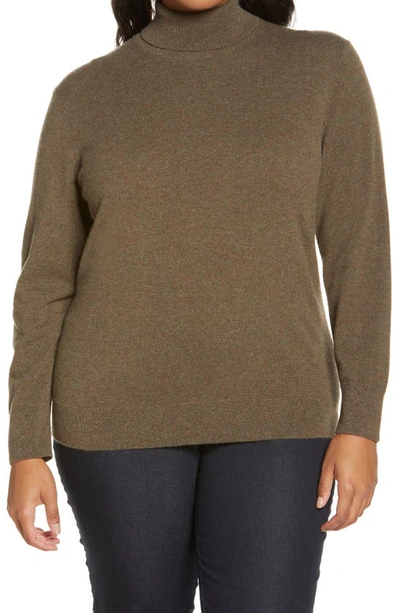 Lafayette 148 Metallic Trim Kindcashmere Turtleneck Sweater In Woodland Green Melange