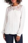 Vince Camuto Women's Plus Size Long Sleeve Lace Yoke Pleated Front Blouse In New Ivory