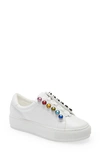 Kurt Geiger Liviah Embellished Leather Trainers In White/ Rainbow