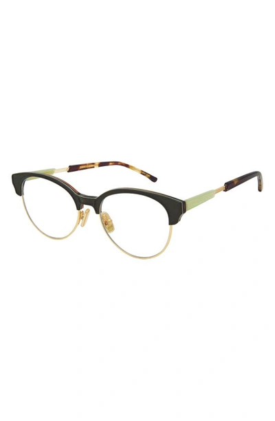 Coco And Breezy Believe 52mm Round Blue Light Blocking Glasses In Olive/ Clear Champagne Highlgt