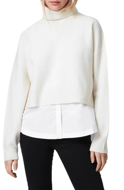 Allsaints Lydi Shirt Sweater In Grey Marl/ White