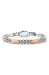 Lagos 18k Rose Gold & Sterling Silver High Bar Polished & Caviar Bead Bracelet In Rose Gold