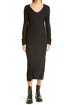 Rag & Bone The Bias Rib Knit Long Sleeve V-neck Top In Black