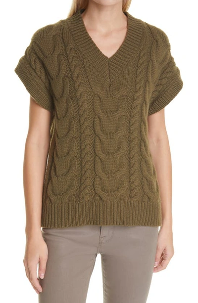 Frame Camble Oversized Cable-knit Merino Wool Sweater In Olive/army