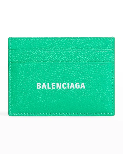 Balenciaga Men's Calfskin Cash Card Holder In Greenwhite