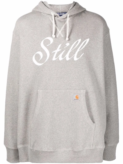 Junya Watanabe Slogan-print Cotton Hoodie In Grey