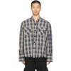 GREG LAUREN NAVY PLAID BOXY STUDIO SHIRT