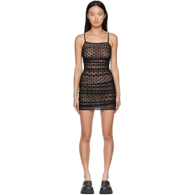 Misbhv Mesh Monogram Draped Mini Dress In Black