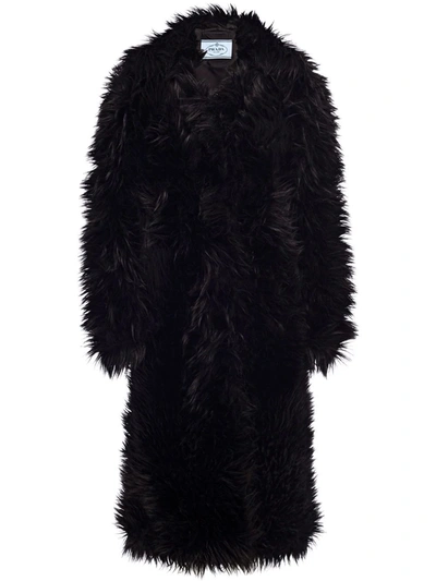 Prada Single-breasted Faux-fur Coat In Schwarz