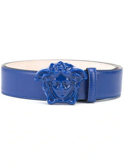 Versace Medusa Head Leather Belt In Blue