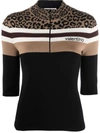 Valentino Leopard Print Panel Half-zip Jumper In Black