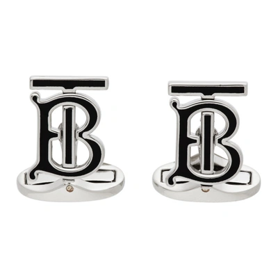 Burberry Black & Silver Monogram Motif Cuff Links In Black/ Palladio