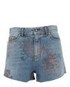 SAINT LAURENT FLORAL PRINT DENIM SHORTS