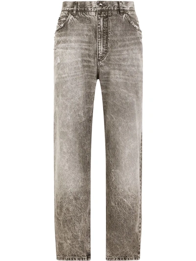 Dolce & Gabbana Distressed-effect Wide Leg Jeans In Grau