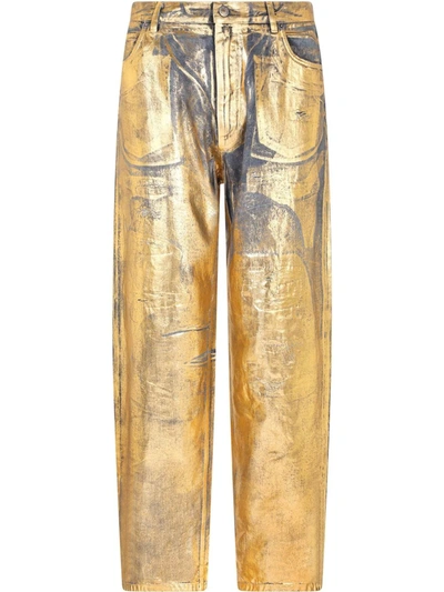 Dolce & Gabbana Painted Mid-rise Wide Leg Jeans In Gelb