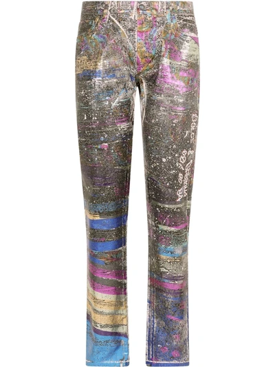 Dolce & Gabbana Holographic-print Straight-leg Jeans In Schwarz