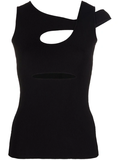 Les Hommes Asymmetric Knitted Top In Schwarz