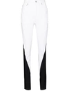 MUGLER SPIRAL SKINNY-FIT DENIM JEANS BLACK AND WHITE WHITE AND BLACK