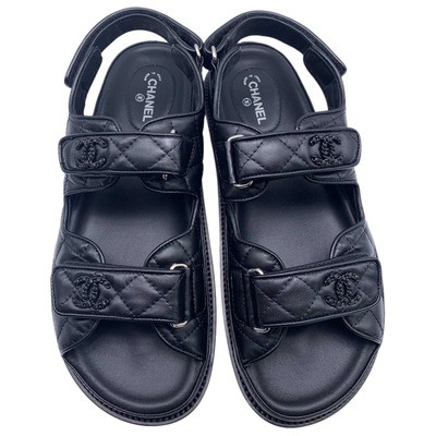 Pre-owned Chanel Dad Sandals Leather Sandal In Black