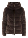 Herno Brown Faux Fur Down Jacket In Dark Brown