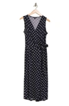 Nina Leonard Surplice Culotte Crop Jumpsuit In Navy/ Ivory