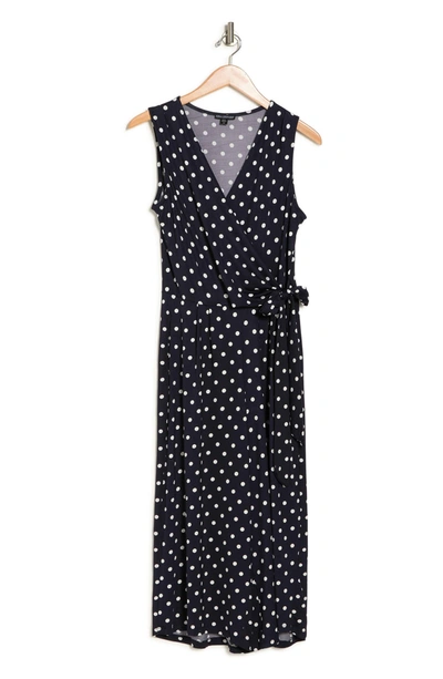 Nina Leonard Surplice Culotte Crop Jumpsuit In Navy/ Ivory