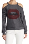 Go Couture Cold Shoulder Knit Sweater In Charcoal Print 1