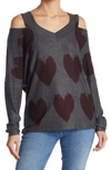 Go Couture V-neck Cold Shoulder Shoulder Hacci Knit Sweater In Charcoal Print 1