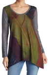 Go Couture Asymmetrical Swing Sweater In Charcoal Print 1