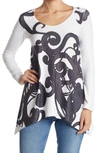Go Couture Asymmetrical Swing Sweater In Charcoal Print 2