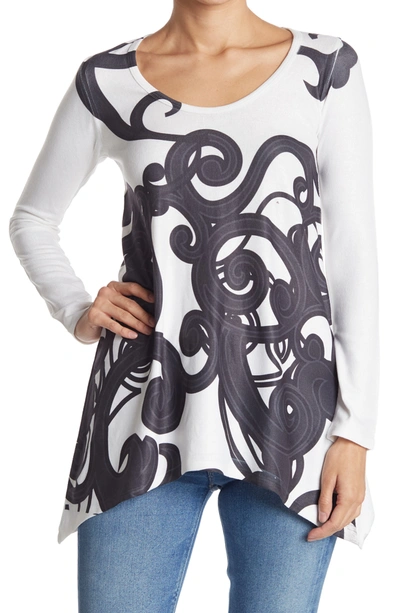 Go Couture Asymmetrical Swing Sweater In Charcoal Print 2