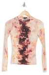 Afrm Sunny Long Sleeve Mesh Top In Soft Blush Placement Tie Dye