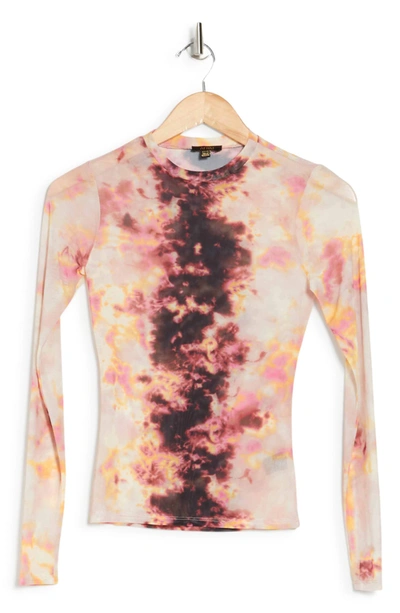 Afrm Sunny Long Sleeve Mesh Top In Soft Blush Placement Tie Dye