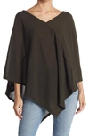 Go Couture Asymmetrical Poncho Sweater In Green