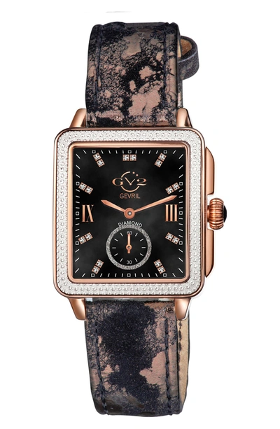 Gevril Bari Diamond Leather Strap Watch, 37mm In Brown