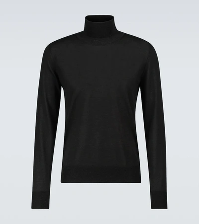 The Row Men's Emile Solid Wool-silk Turtleneck Sweater In Black