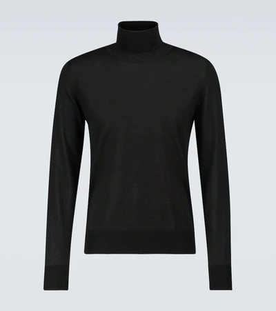 The Row Men's Emile Solid Wool-silk Turtleneck Jumper In Black