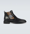 BURBERRY CHECKED LEATHER CHELSEA BOOTS,P00601741