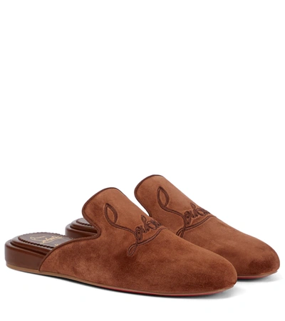 Christian Louboutin Navy Coolito Donna Suede Slippers In Brown