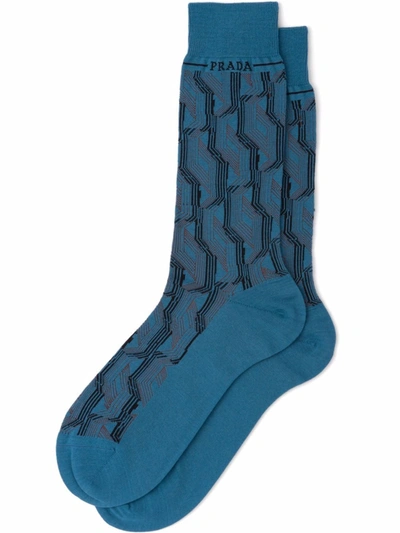 Prada Superfine Wool Ankle Socks In Turquoise